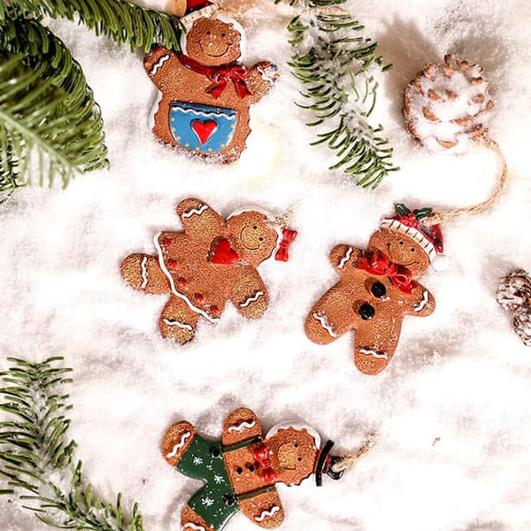 Pepparkaksgubbe Juldekorationer för Gran, Julgransprydnader Set med Hängsnöre
