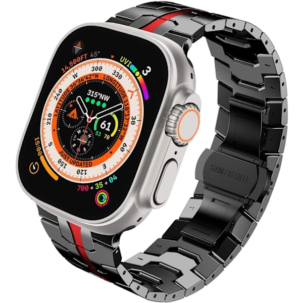 41mm 40mm 38mm Kompatibel med Apple Watch-armband, herr armband i rostfritt stål, metallersättningsband, svart/röd 38mm 40mm 41mm