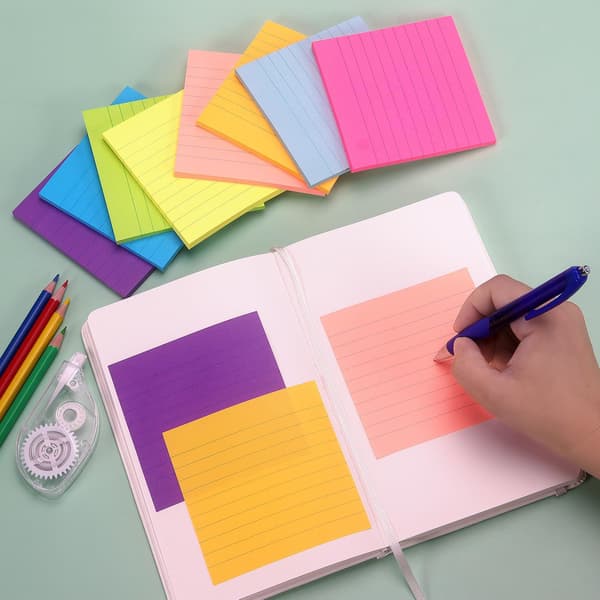 8 blokke forede sticky notes 7,6*7,6 cm sticky notes med linjer selvklæbende noteblokke 8 lyse multifarver, 45 ark/blok