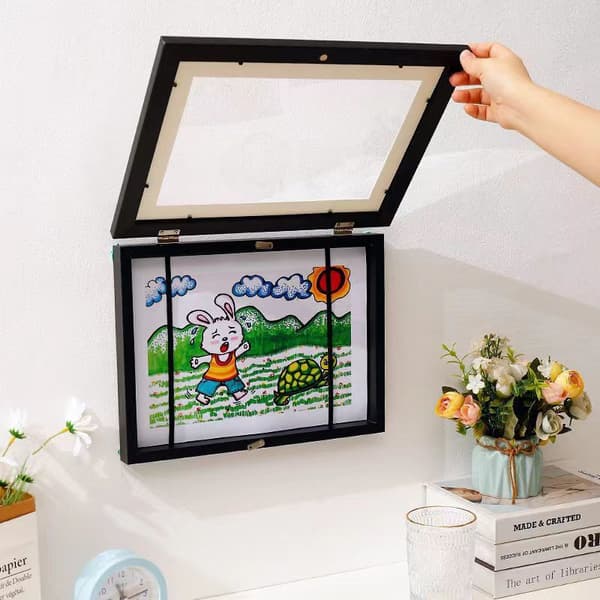Frontöppnande ramar för barnteckningar, A4-storlek, Set med 2 displayramar, A4-storlek, 21,6 x 27,9 cm, Svart