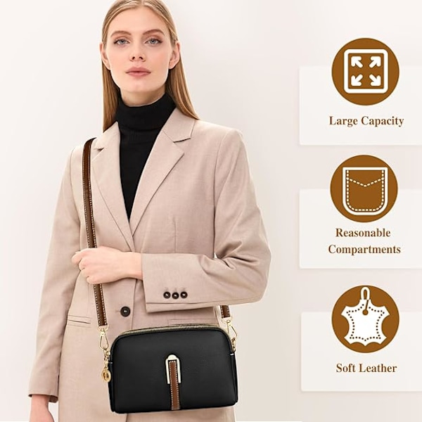 Liten Crossbody Väska för Kvinnor, Läderhandväskor, Damtelefonväska med Justerbar Bred Rem, Mode Axelväskor med Dragkedja Style 1