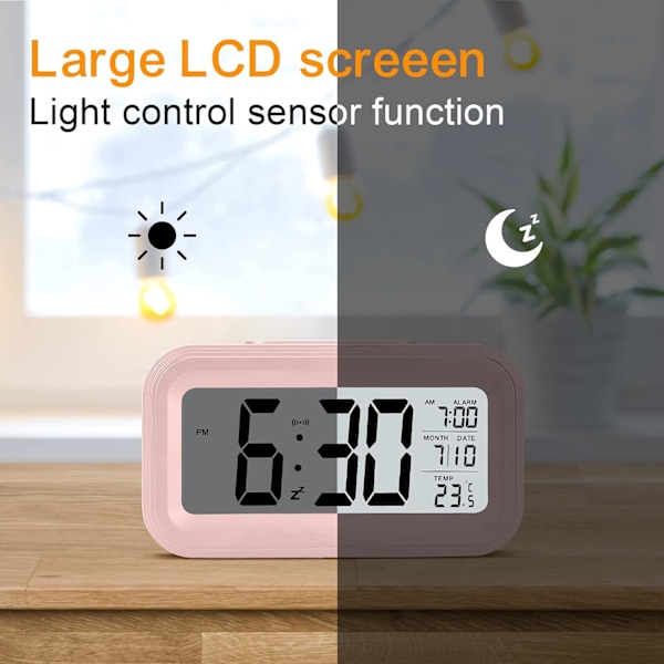 Väckarklocka 4,3\" LED-display, Digital väckarklocka med batteridrift, Snooze, Lätt att använda, Temperaturkalender, 12/24 timmar