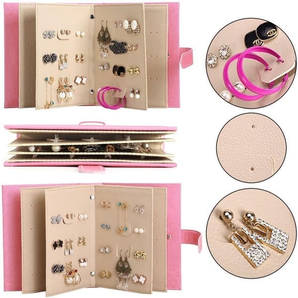Øreringe Bog Organizer, Bærbar Øreringeholder Etui med Foldbart Bogdesign pink
