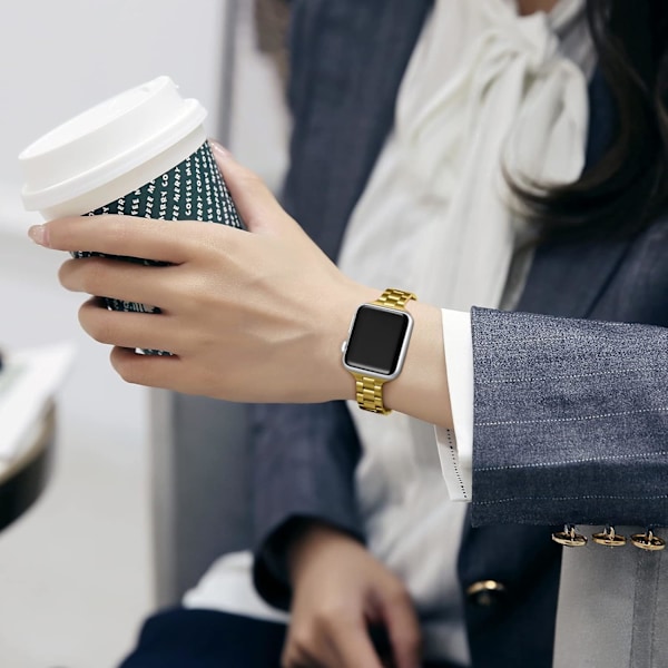 Armband Kompatibla med Apple Watch 40mm 38mm 41mm 42mm för Kvinnor/Män, Tunn Ersättningsarmband i Rostfritt Stål, Guld 42mm(Series 10) /41mm /40mm /38mm