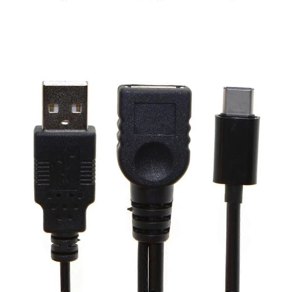 USB 3.1 Type-C til USB 2.0 Hunn OTG Datakabel med Ekstra Strøm - Svart