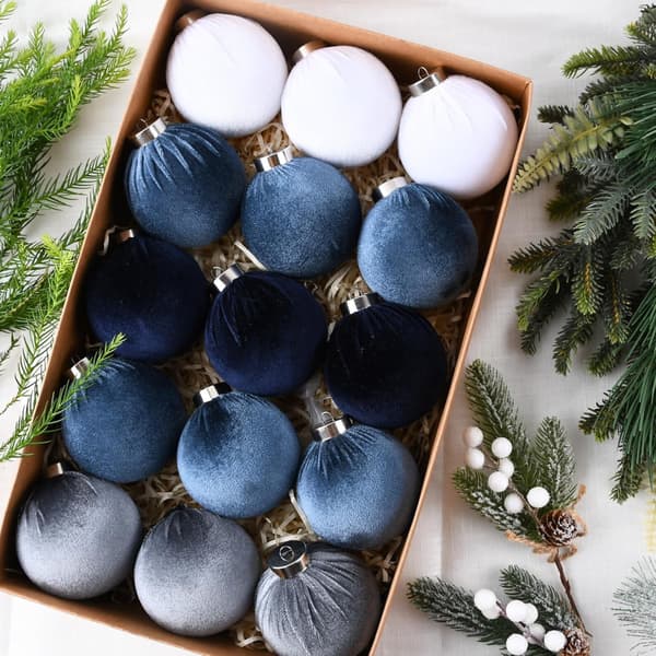Julkulor i Sammet, 15-pack, Oslåbara Julgransprydnader, Flera Färger Set 2