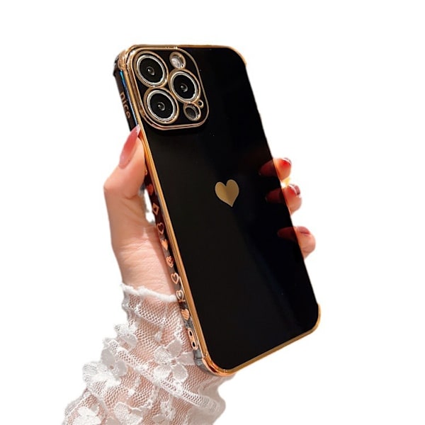 iPhone 16Plus Skal Flicka Kvinnor Sött Flickigt Kärlekshjärta Lyx Guld Mjukt Skydd Kameraskydd Silikon Stötsäkert Telefonskal för iPhone16Plus iPhone16 Plus