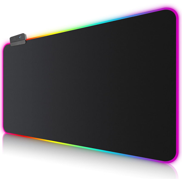 RGB Gaming Musemåtte XXL (900 x 400 mm), 14 LED-lyseffekter, Vandtæt, Skridsikker, Slidstærk til PC-gamer