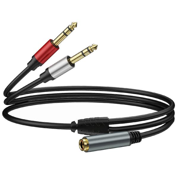 1m 6,35 mm hun-jack til 2x 1/4 tommer han-stik stereo lydadapter højttaler Y-splitterkabel