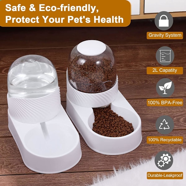 Automatisk husdjursmatare dispenser set - 2L utomhus husdjursmat och vattendispenser flaskor för hund, katt, vit automatisk husdjursmatare