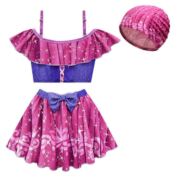 Barnsnövit prinsessan Aurora Ariel Girls Set Baddräkt Bikini Baddräkt Rapunzel Swim Skirt B+ Swimming Cap 120