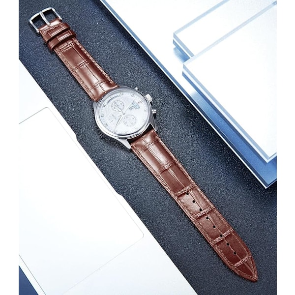 Äkta Läder Armbandsur Snabbkoppling Byt Smartwatch Rem Krokodil Mönster med Silverspänne för Män Kvinnor (20mm)