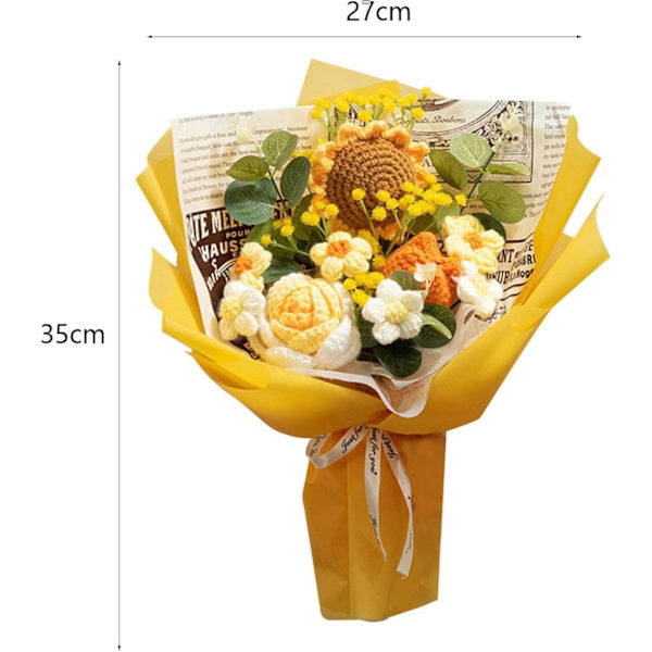 Färdigvirkade Blommor Bukett Konstgjorda Blommor Stickade Ros Daisy Födelsedag Alla hjärtans dag Present DIY Heminredning, Gul