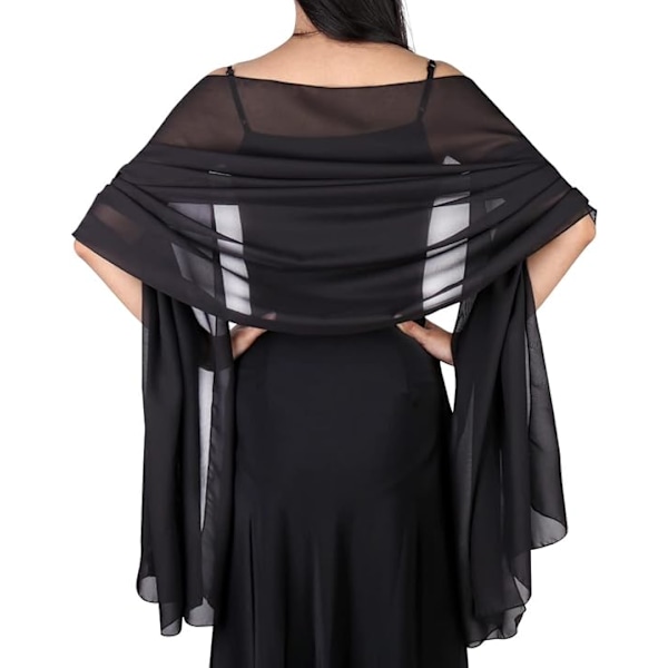 Ladiery Lett, Myk Chiffonsjal og Sjaletter for Kvinner, Lett Bryllup Kveld Festkjoler Skjerf Brud Black