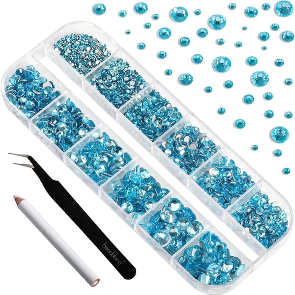 Rhinestones til makeup, 8 størrelser blå flatback rhinestones ansigtssten til neglekunsthåndværk, Aquamarine