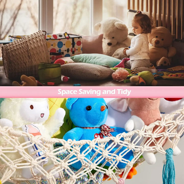 Teddy Hängmatta Leksak Förvaring Hängmatta Organizer Nät med Färgglada Tasslar, Teddy Bear Nät Mesh Hållare Stor Hängande Nät för Stoppade Djur