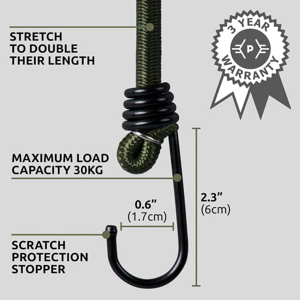 18-tums (45 cm) elastiska remmar – 10-pack – Med krokar – Elastiska snören, idealiska för takräcken och camping