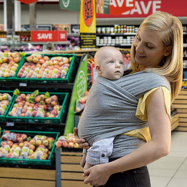 Babyvikle, bæresele, problemfri, til nyfødte og spædbørn. Blødt, åndbart stof.
