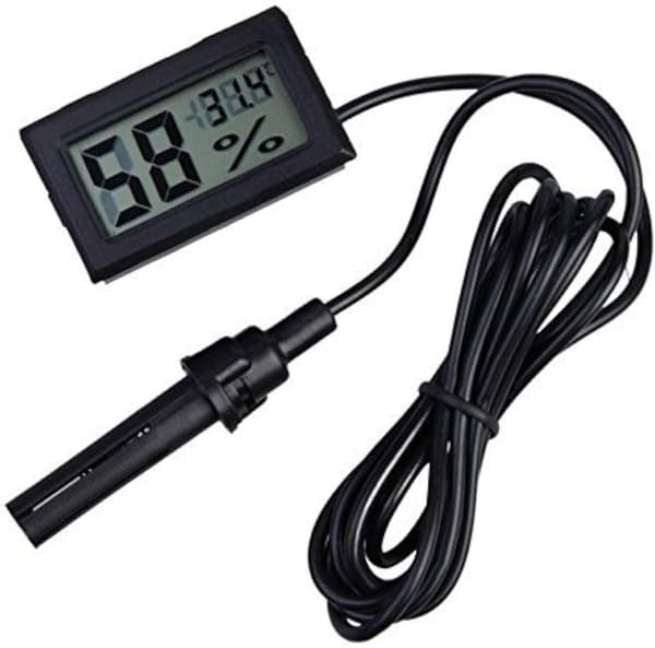 2-i-1 Digital LCD Termometer-Hygrometer med Ekstern Sensor – Velegnet til Akvarier og Fjerkrærugemaskiner – Sort