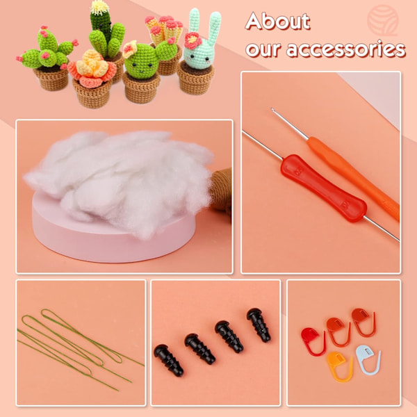 Virka Kit för Nybörjare, med Virknålar, Garn, Polyesterfiberfyllning, Handsy nål, Stickmarkörer och Instruktioner - MIXAD - 6