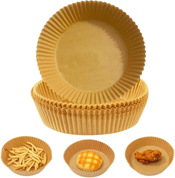 Airfryer papirforinger, pakke med 100, oljebestandig, matkvalitets bakepapir, rund, 23 cm