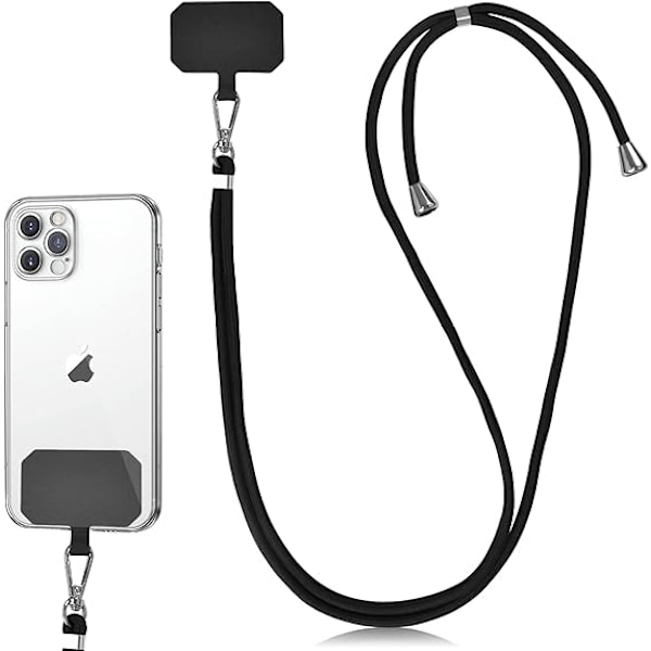 Universal mobiltelefon snor, bærbar justerbar halsrem, halsrem til fastgørelse (sort)