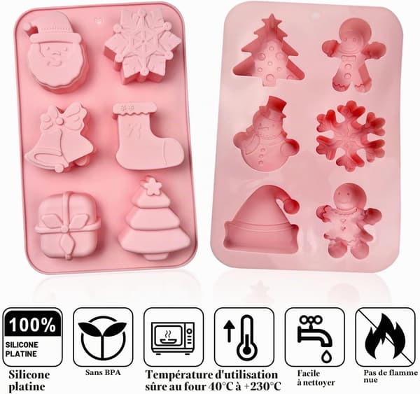 Jul-silikonform – 2 stycken med 6 hålrum för kakor, choklad, pepparkakor, gelé, tvål – ugnstillbehör