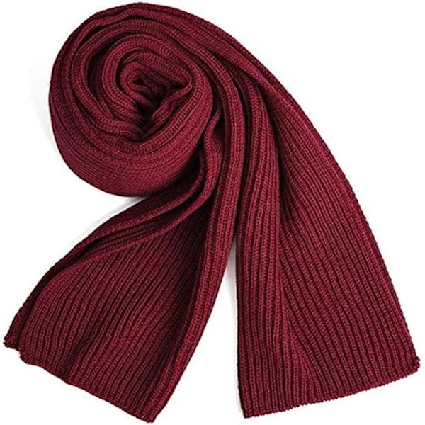 Varm höst- och vinterhalsduk, Unisex enfärgad vinterhalsduk i stickad garn - Vinröd Wine red