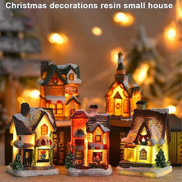 Lysende Julehus - Julelandsby-scene i resin med LED-dekorasjoner