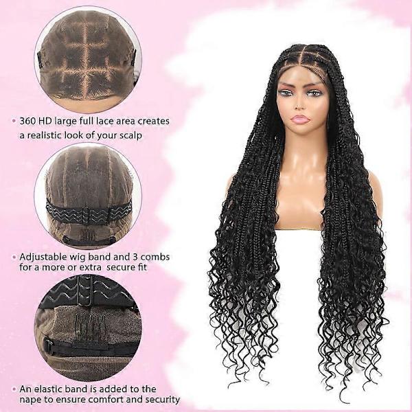 36 tum HD 360 Full Lace Front Flätade Peruker för Kvinnor Flätperuk