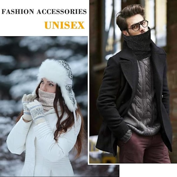 Snoods til mænd og kvinder Fleece halsvarmer Unisex tyk strikket cirkeltørklæde Vinter varm halsedisse ansigtsmaske - Cykling Løb Black