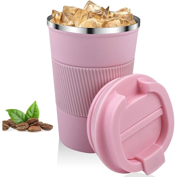 380ml Rosa Isolerad Kaffe Mugg, 304 Rostfritt Stål Återanvändbar Isolerad Mugg Bilkopp med Lock, Läckagesäker Kaffe Mugg