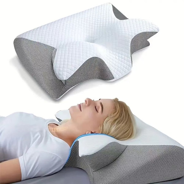Viskoelastinen niskatyyny, ergonominen 2-in-1 ortopedinen tyyny niskakipuun, muotoiltu tukityyny, 1 kpl vaaleanharmaa