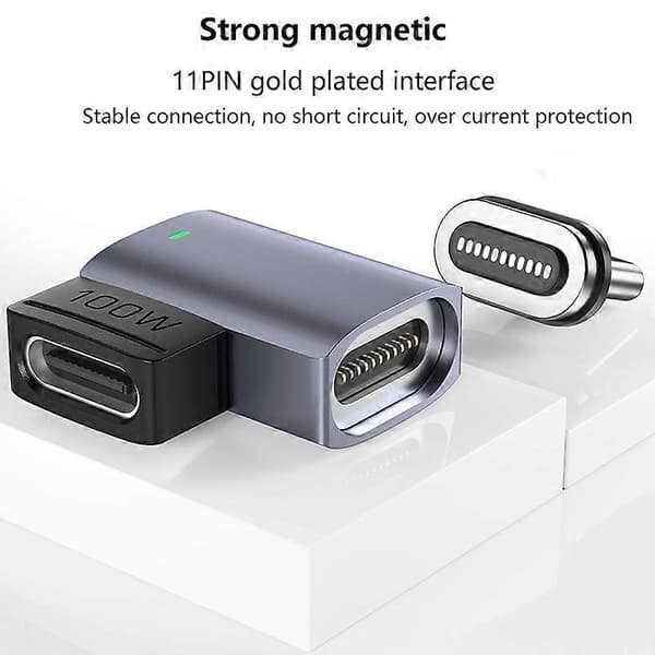 Magnetisk USB-C-adapter Vinklet Design 11-Pin Mini Type-C-adapter Støtter PD 100W 5A Hurtiglading