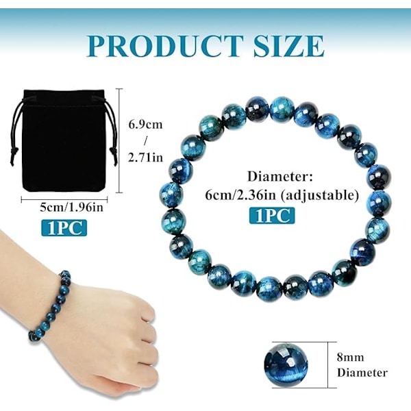 Luonnollinen Tiikerinsilmä Rannekoru, 8mm, Chakra Rannekoru Onnea ja Harmoniaa Varten, Jooga Rannekoru, Luonnonkivihelmirannekoru Naisille