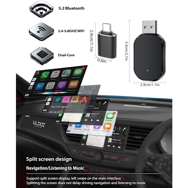 Trådlös CarPlay-adapter 2025 Uppgraderad, Plug & Play, Trådlös adapter för Apple Car Play, Bilar från 2016 & iPhone iOS 12+
