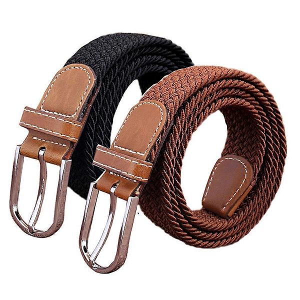 Set med 2 Dam Bälte Casual Flätad Elastisk Tyg Vävd Stretch Elastiska Bälten