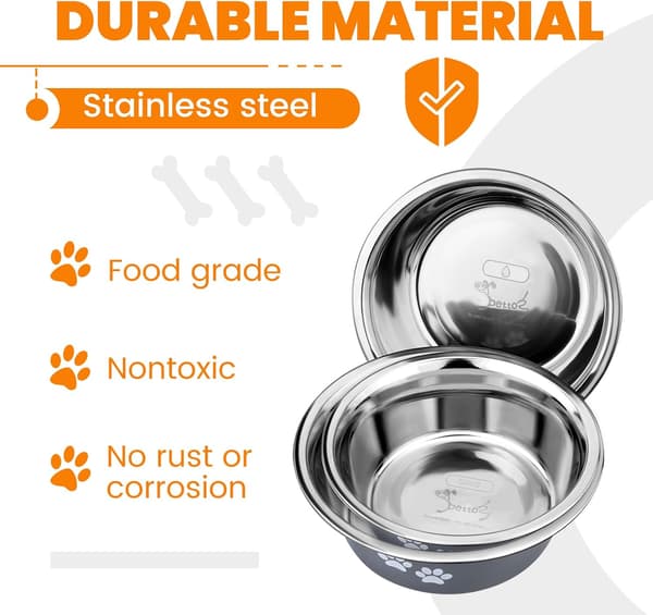 Hundeskål i rustfrit stål (sæt med 2, 2x1560 ML, diameter 21 cm), til store mellemstore små hunde i rustfrit stål 21cm