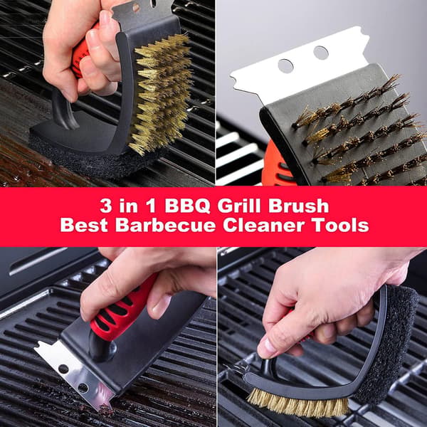 Grilli Harja BBQ Puhdistusharja 3 in 1 Grilli Puhdistustyökalut Kupariharja Teräskaavin