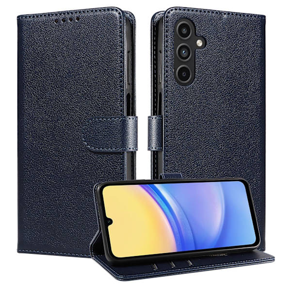 Samsung A14 Mobilskal - Läder Folio Flip Ställ Stötsäkert Skydd med Blockerande Kortfack Plånbok - Blå