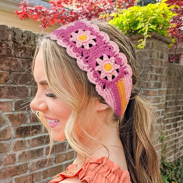 Hippie Hårbånd Hodebånd for Kvinner Boho Hodebånd Strikkede Hårbånd Blomstrete Hodeinnpakning for Jenter