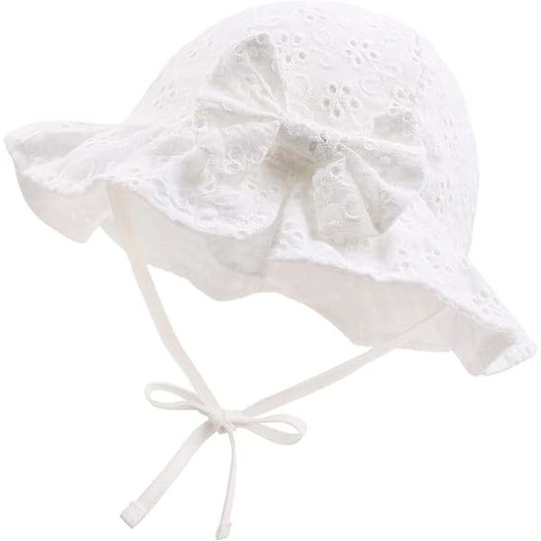Baby Solhatt Broderade Blommor Småbarnshattar Sommarkeps för Spädbarn Flickor white M