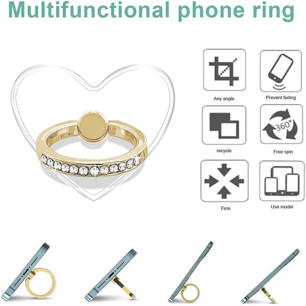 2-pack telefonringhållare, transparent ringstativ, 360-graders roterande, diamantutsmyckad, lämplig för telefonfodral