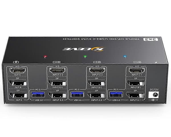 KVM-switch 3 skärmar 3 datorer 8K@60Hz 4K@144Hz