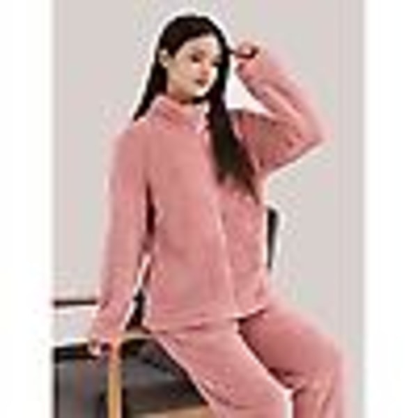 Kvinnors fluffiga pyjamas set kvarts dragkedja fleece 2 delar Sherpa pullover byxor set fuzzy sovkläder, rosa M (110 catties - 130 catties)