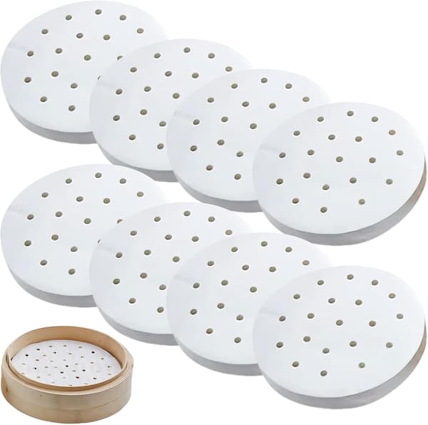 100 ark perforerede bambusdamperforinger, papir til Dim Sum, 18 cm