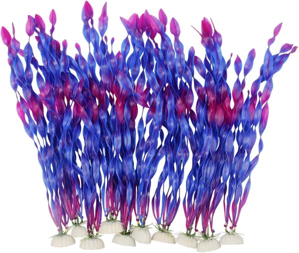 Konstgjorda algformade akvarieväxter, plastdekorationer för akvarium, 30 cm, 10-pack, lila