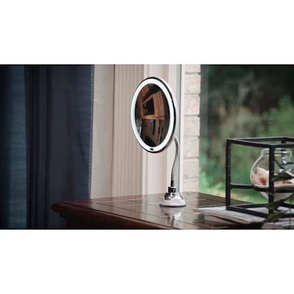 LED Forstørrelsesspejl med Fleksibel Arm og 360° Rotation - til Badeværelse med Sugekopmontering - 17,5 cm