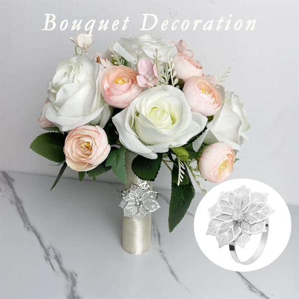 Blomster Servietringe Sæt med 6, Udhulet Design Servietholder Blomster Rhinestone Servietspænder