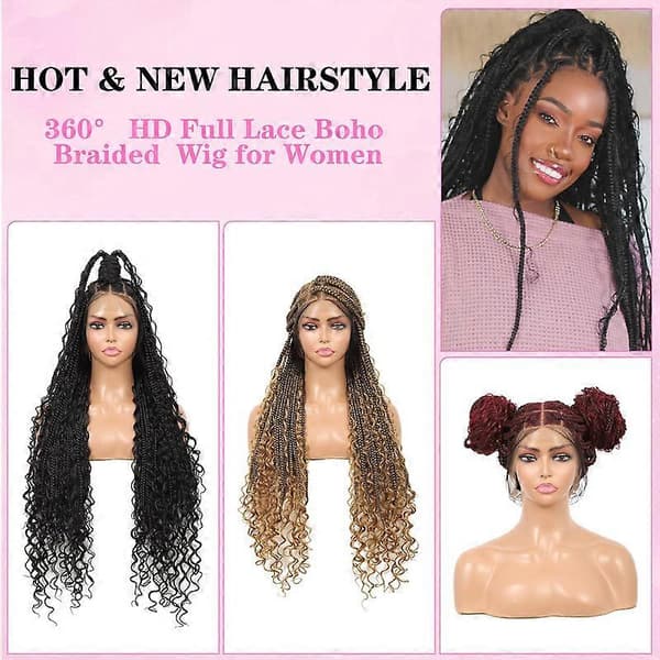 36 tum HD 360 Full Lace Front Flätade Peruker för Kvinnor Flätperuk